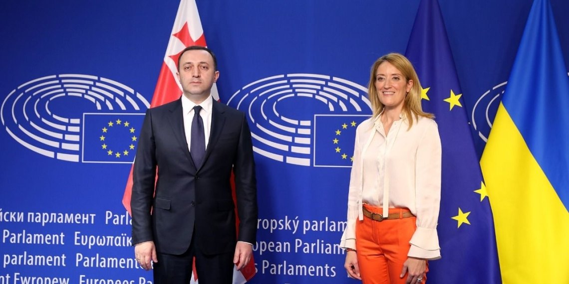 ირაკლი ღარიბაშვილი ბრიუსელში ევროპარლამენტის პრეზიდენტს რობერტა მეცოლას შეხვდა