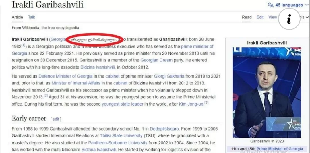 ღარიბაშვილს ვიკიპედიაში სახელი შეუცვალეს