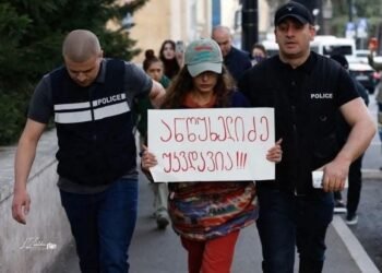 აქტივისტი პლაკატით „ანწუხელიძე უკვდავია“ 5000 ლარით დააჯარიმეს