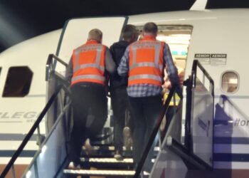 The Garda National Immigration Bureau carried out an operation removing 52 individuals from the State by chartered flight to Georgia on November 3, 2025. Picture: An Garda Síochána/X